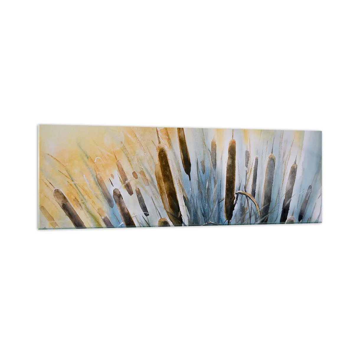 Cuadro sobre vidrio - Impresiones sobre Vidrio - Cañas pintorescas bajo los rayos del sol - 160x50cm - El frío del agua, el calor del sol - Decoración de pared moderna para salón y dormitorio ARTTOR