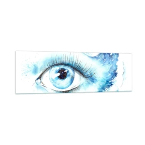 Cuadro sobre vidrio - Impresiones sobre Vidrio - Acuarela artística de un ojo con una onda dinámica. - 160x50cm - Sumérgete en el azul de tu mirada - Decoración de pared moderna para salón y dormitorio ARTTOR