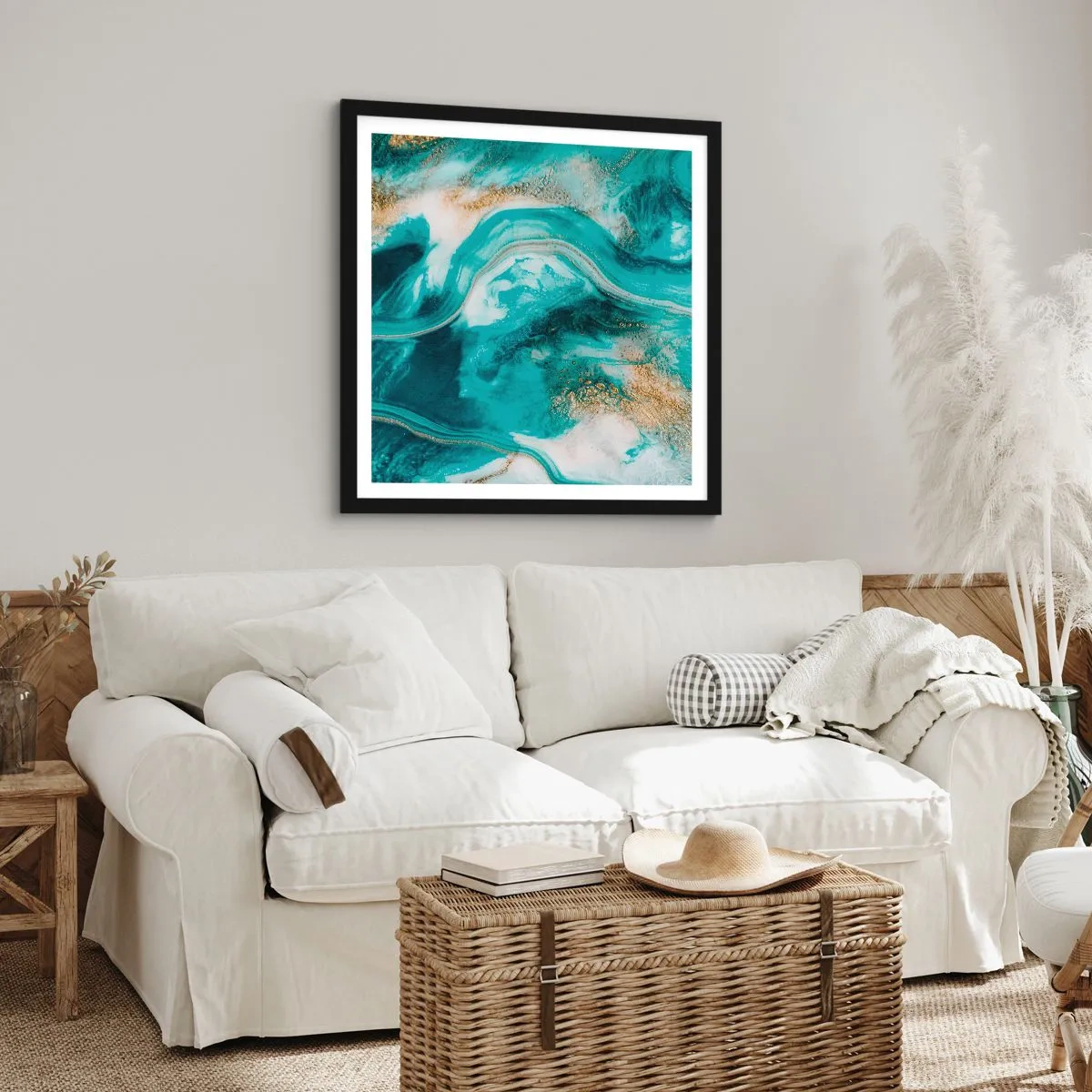 Póster en marco negro - Río de oro - 60x60 cm