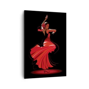 Cuadro sobre lienzo - Impresión de Imagen - Bailaora de flamenco con vestido rojo sobre fondo negro - 70x100cm - El espíritu ardiente del flamenco - Decoración de pared moderna para salón y dormitorio ARTTOR