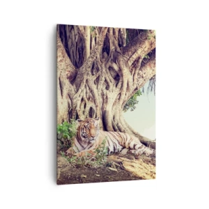 Cuadro sobre lienzo - Impresión de Imagen - Un tigre descansando bajo un árbol extendido - 70x100cm - Una visión desde el Génesis - Decoración de pared moderna para salón y dormitorio ARTTOR