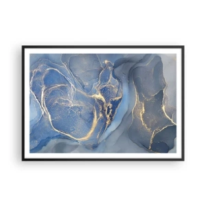 Póster en marco negro - Patrones abstractos azules con acentos dorados - 100x70cm - Polvo de oro - Decoración de pared moderna para salón y dormitorio ARTTOR