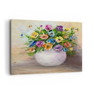 Cuadro sobre lienzo - Impresión de Imagen - Un colorido ramo de flores en un jarrón blanco. - 120x80cm - Bodegón con jarrón blanco - Decoración de pared moderna para salón y dormitorio ARTTOR