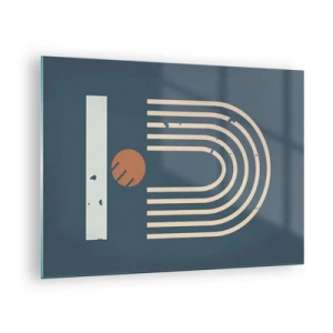 Cuadro sobre vidrio - Impresiones sobre Vidrio - Composición retro geométrica sobre un fondo oscuro. - 70x50cm - Geometría sobre azul marino - Decoración de pared moderna para salón y dormitorio ARTTOR