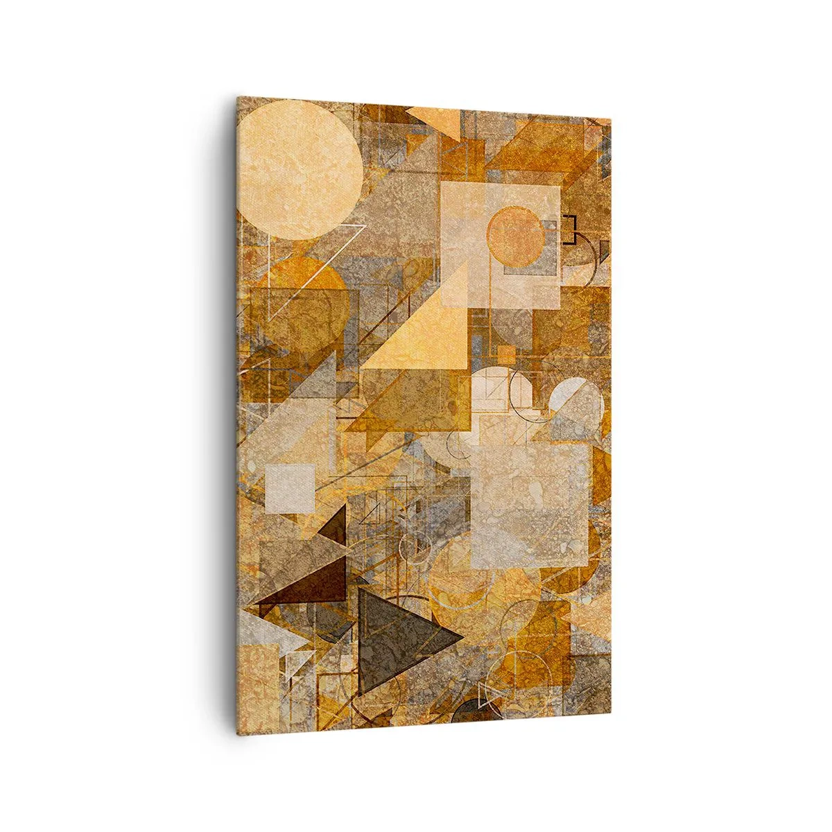 Cuadro sobre lienzo - Impresión de Imagen - Figuras geométricas abstractas en tonos cálidos. - 80x120cm - Estudio cubista en bronce - Decoración de pared moderna para salón y dormitorio ARTTOR
