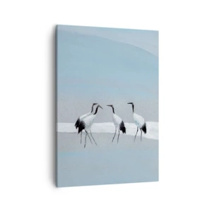 Cuadro sobre lienzo - Impresión de Imagen - Un grupo de grullas contra un cielo azul y el sol naciente. - 50x70cm - Después de un día caluroso - Decoración de pared moderna para salón y dormitorio ARTTOR