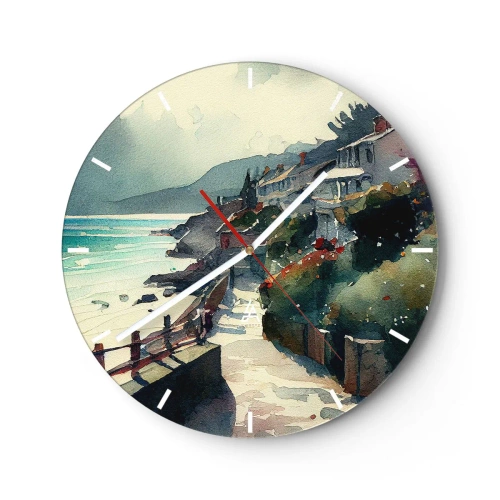 Reloj de pared - Reloj de vidrio - Ciudad mediterránea - 40x40 cm