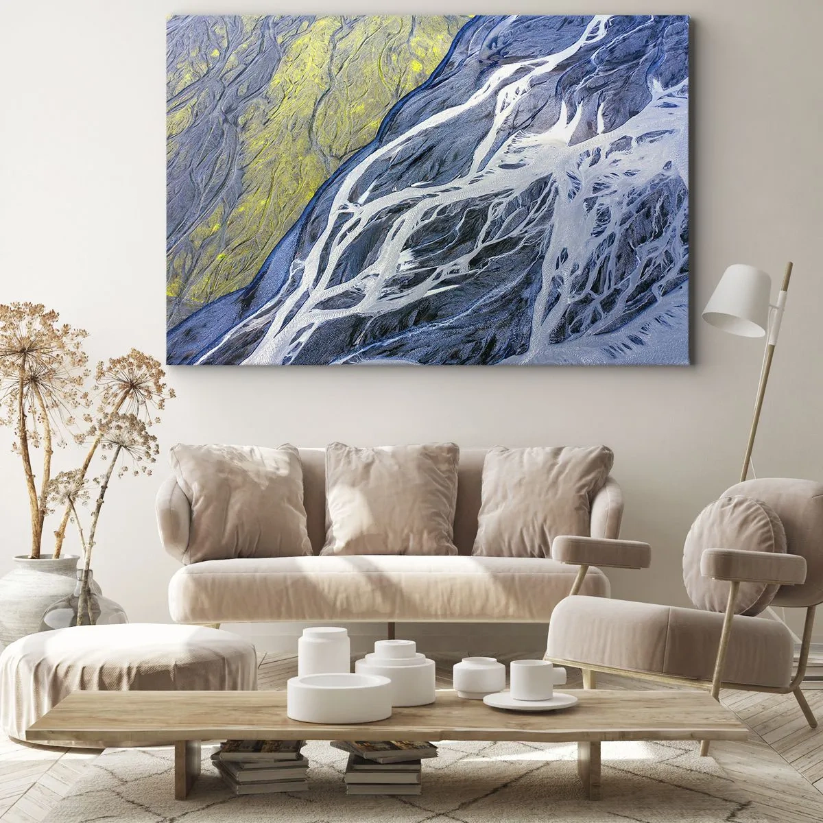Cuadro sobre lienzo - Impresión de Imagen - Vista aérea abstracta de lechos de ríos serpenteantes - 70x50cm - Las pinturas rupestres de la naturaleza - Decoración de pared moderna para salón y dormitorio ARTTOR