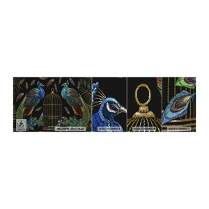 Muestra de fotomural Premium Sand - Con plumajes reales - Abstracción, Pavo real, Pluma de pavo real - 100x30 cm