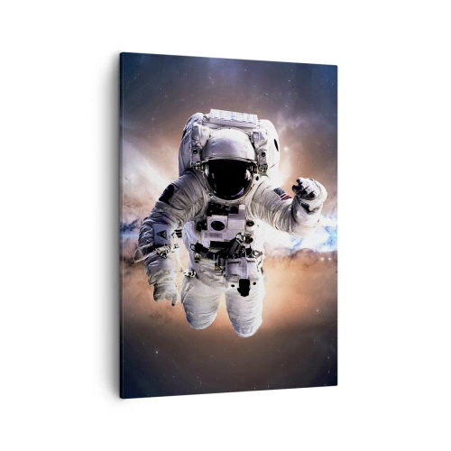 Cuadro sobre lienzo - Impresión de Imagen - Astronauta en el espacio - 50x70cm - Saludos desde el espacio exterior - Decoración de pared moderna para salón y dormitorio ARTTOR