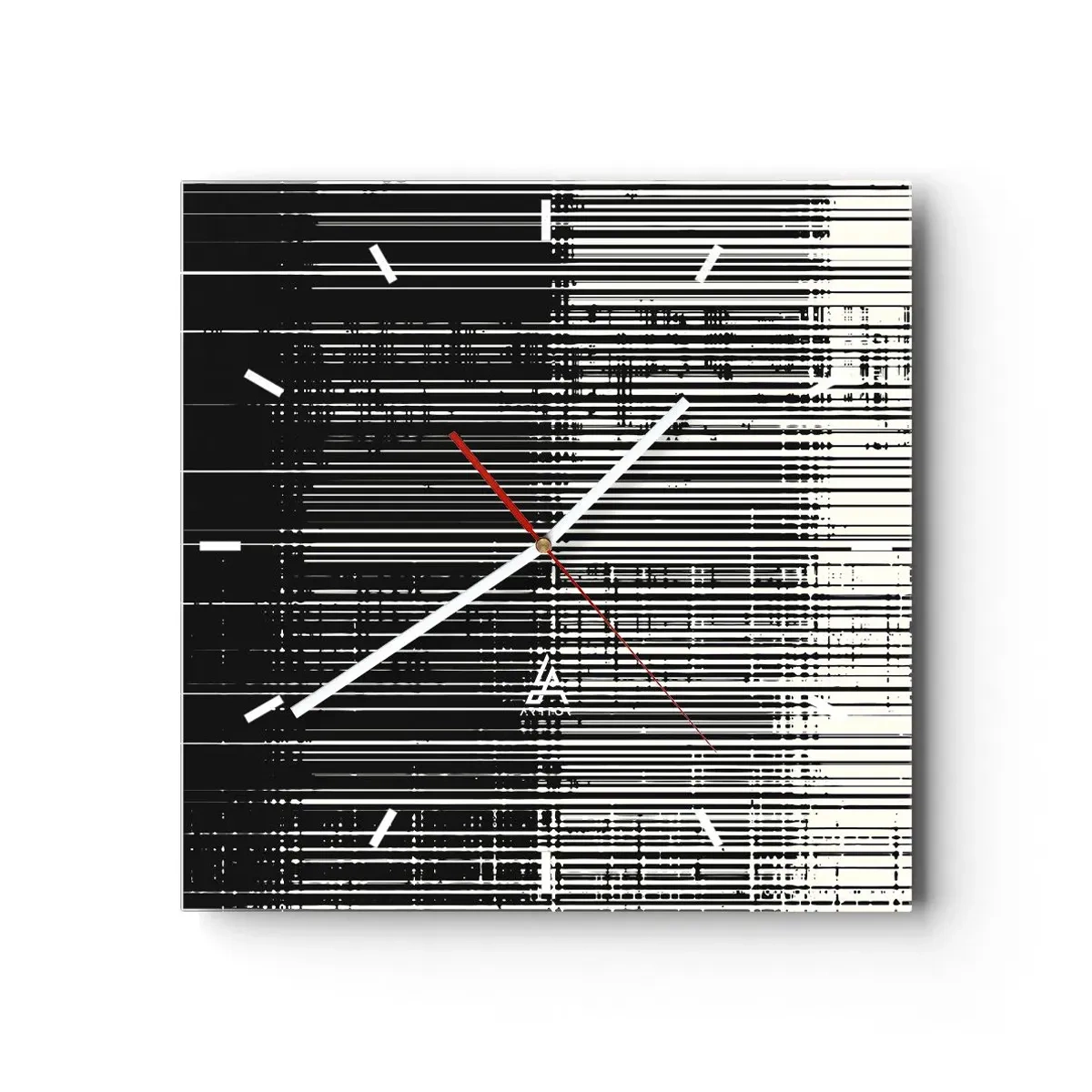 Reloj de pared - Reloj de vidrio - Composición abstracta de líneas en blanco y negro contrastantes. - 30x30cm - Ondas y vibraciones - Decoración de pared moderna para salón y dormitorio ARTTOR