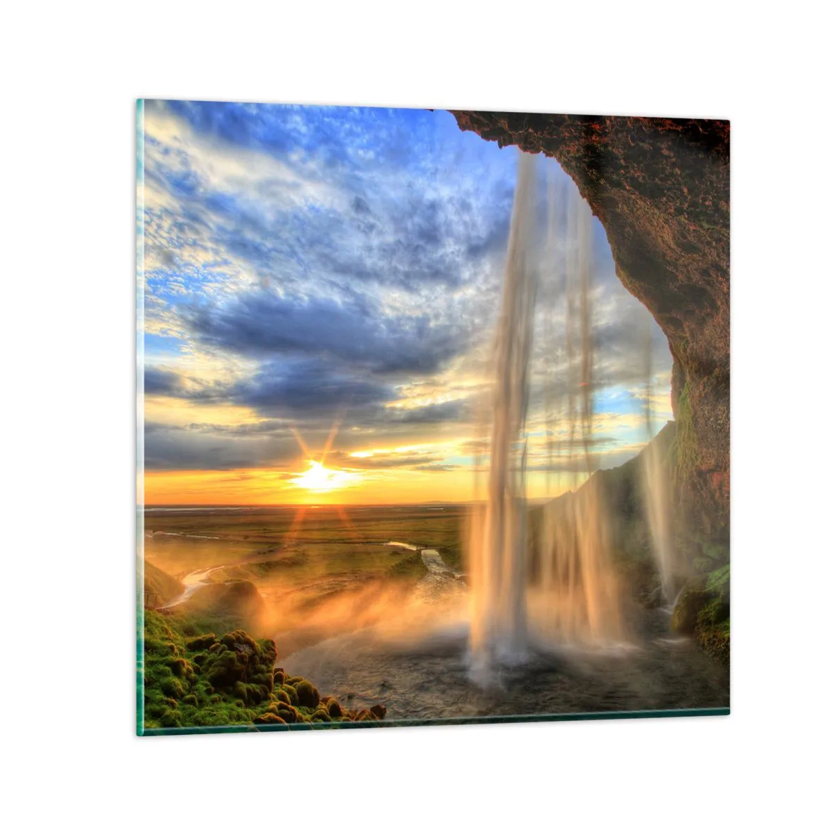 Cuadro sobre vidrio - Impresiones sobre Vidrio - El mundo tras el velo de las gotas - 50x50 cm