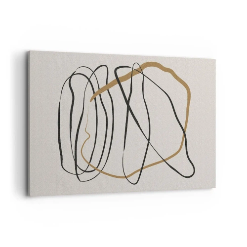 Cuadro sobre lienzo - Impresión de Imagen - Líneas artísticas en negro y dorado sobre un fondo claro. - 120x80cm - Composición: danza lineal - Decoración de pared moderna para salón y dormitorio ARTTOR