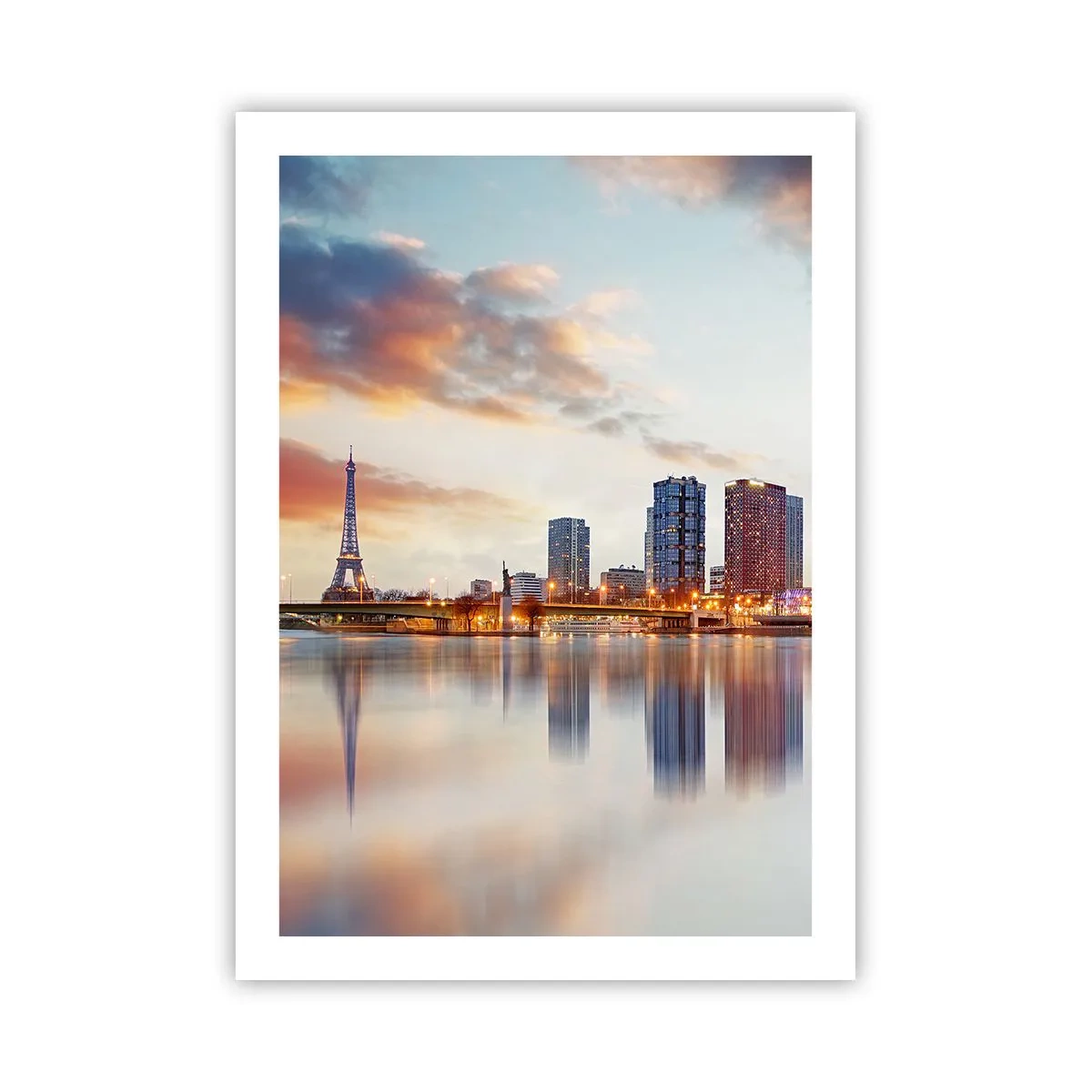 Póster - Panorama de París con la Torre Eiffel al atardecer - 50x70cm - La calma monumental de París - Decoración de pared moderna para salón y dormitorio ARTTOR