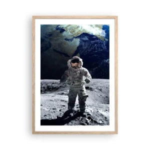 Póster en marco roble claro - Saludos desde la Luna - 50x70 cm