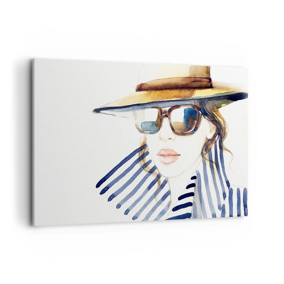 Cuadro sobre lienzo - Impresión de Imagen - Retrato de una mujer con sombrero y gafas de sol. - 120x80cm - ¡Florida le da la bienvenida! - Decoración de pared moderna para salón y dormitorio ARTTOR