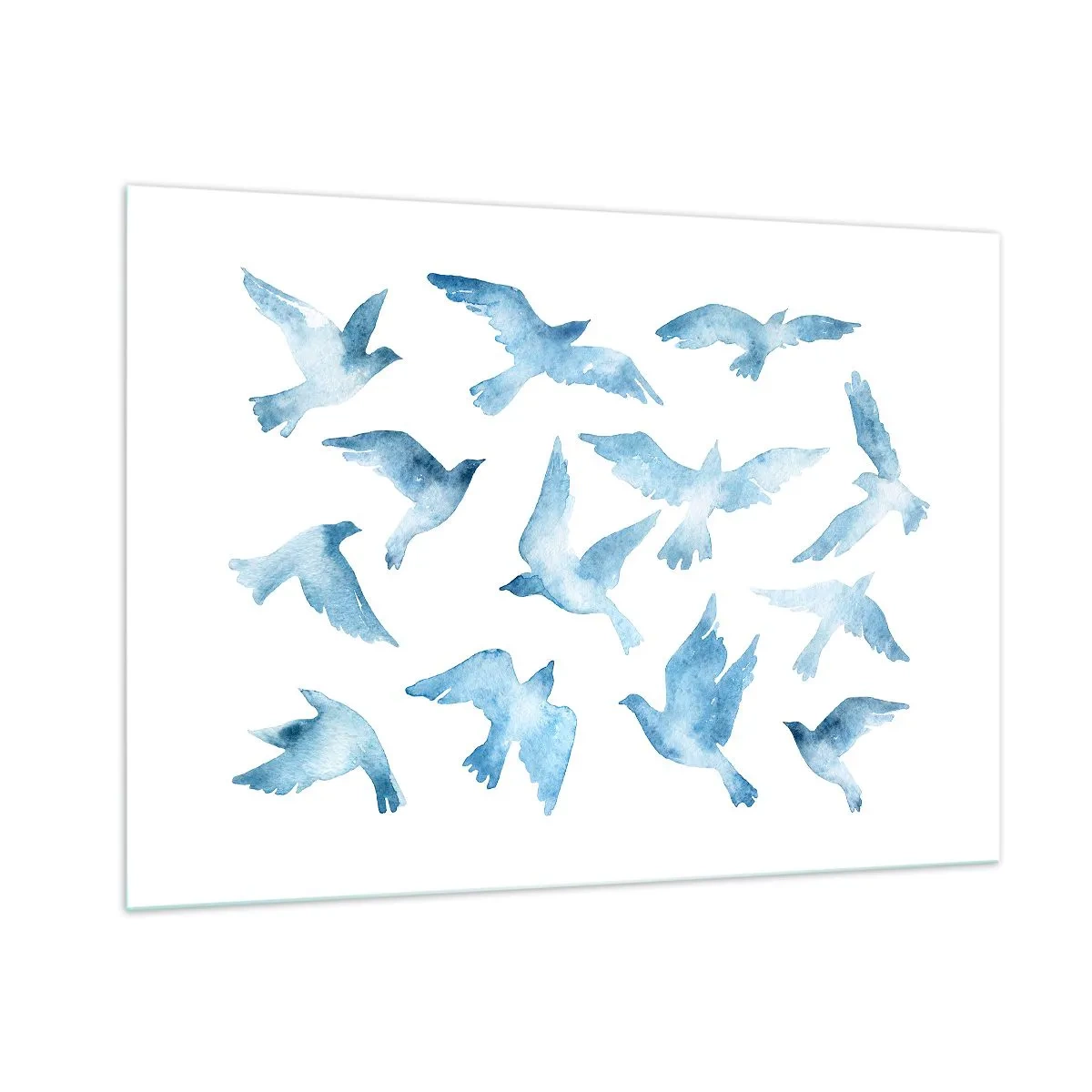 Cuadro sobre vidrio - Impresiones sobre Vidrio - Ilustración de pájaros azules sobre un fondo blanco - 100x70cm - Pájaros azules - Decoración de pared moderna para salón y dormitorio ARTTOR