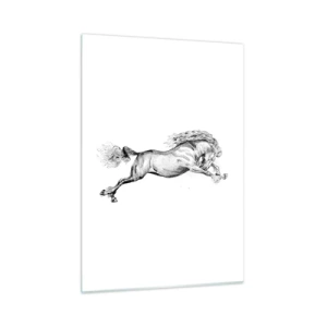 Cuadro sobre vidrio - Impresiones sobre Vidrio - Dibujo en blanco y negro de un caballo al galope. - 50x70cm - Captura al galope - Decoración de pared moderna para salón y dormitorio ARTTOR