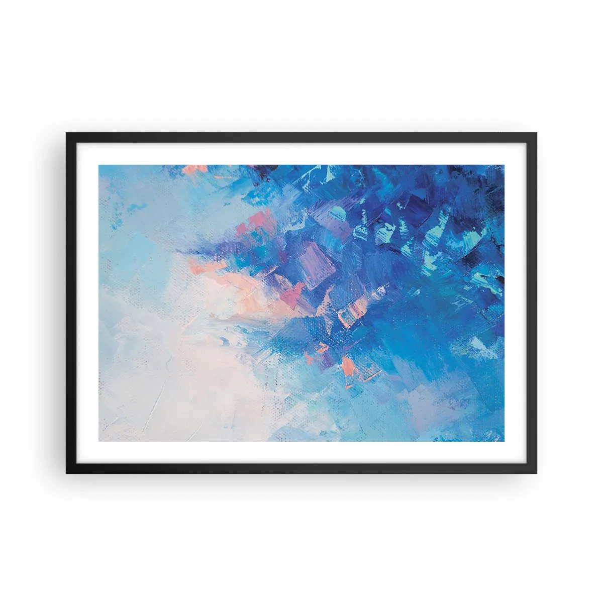 Póster en marco negro - Composición abstracta en tonos azules y rosas. - 70x50cm - Abstracción invernal - Decoración de pared moderna para salón y dormitorio ARTTOR