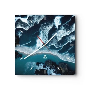 Reloj de pared - Reloj de vidrio - Vista aérea de las olas rompiendo en la orilla - 30x30cm - Rodeadas por las olas - Decoración de pared moderna para salón y dormitorio ARTTOR