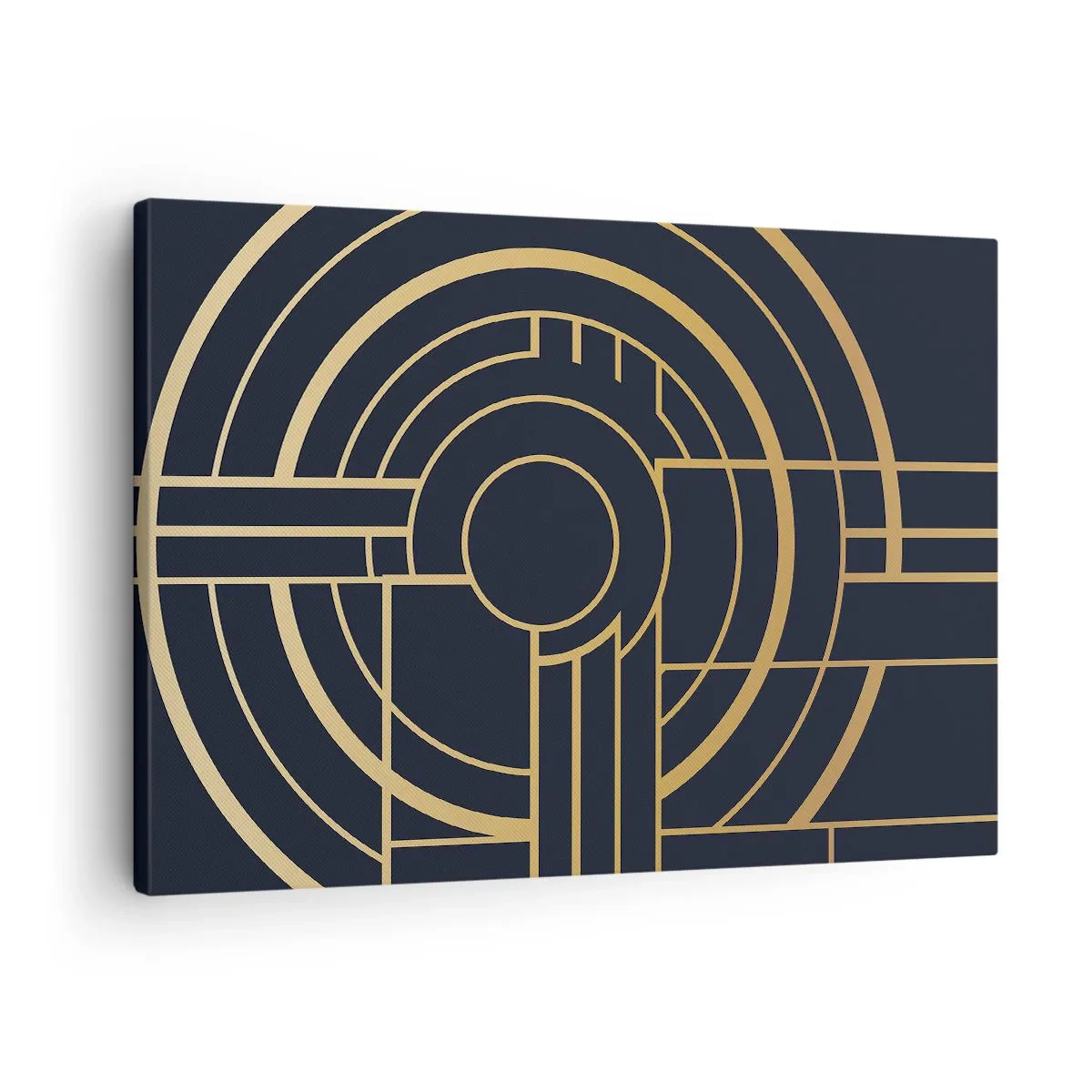 Cuadro sobre lienzo - Impresión de Imagen - Patrón geométrico con líneas doradas. - 70x50cm - Giro de los elementos - Decoración de pared moderna para salón y dormitorio ARTTOR