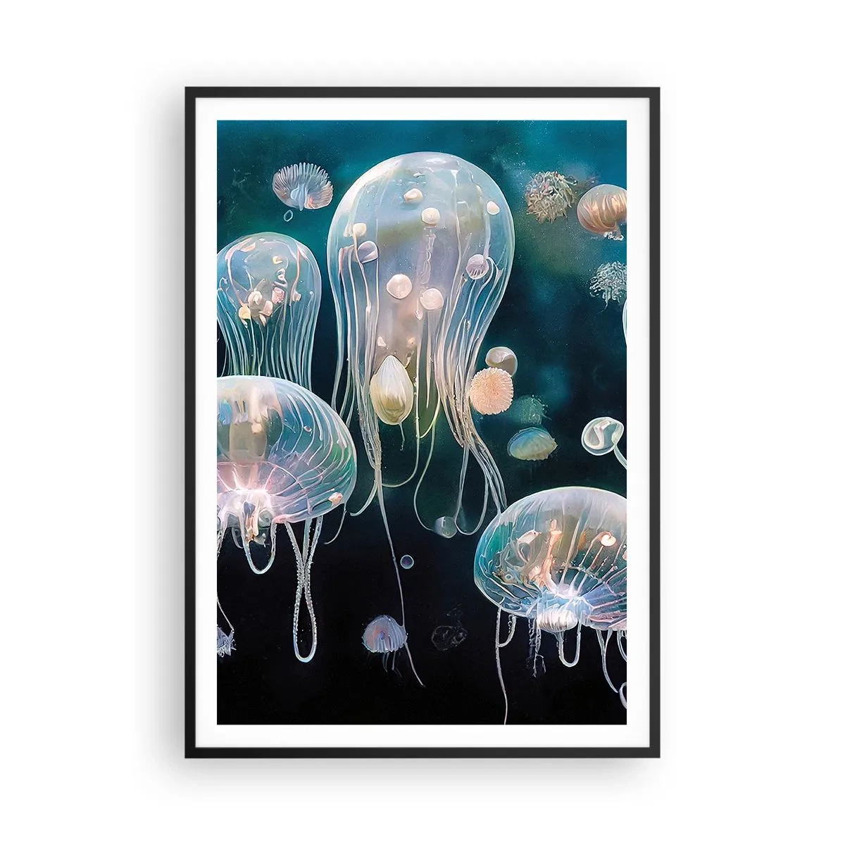 Póster en marco negro - Globos submarinos - 70x100 cm