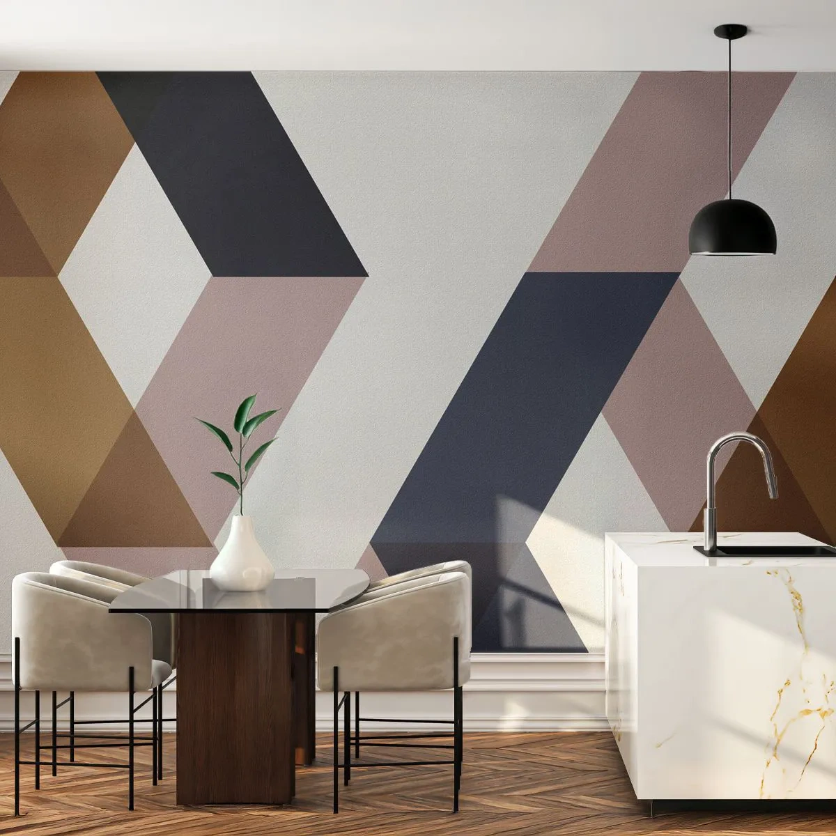 Fotomural Premium Sand - Geometría moderna en tonos dorados, beige y negros. - 100x70cm - Rectas y ángulos - Decoración de pared moderna para salón y dormitorio ARTTOR
