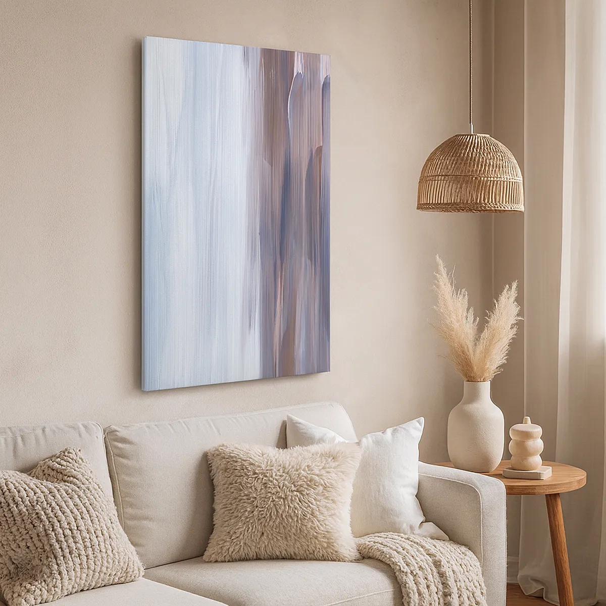 Cuadro sobre lienzo - Impresión de Imagen - Una abstracción sutil con trazos delicados en tonos pastel. - 50x70cm - Elementos: agua - Decoración de pared moderna para salón y dormitorio ARTTOR