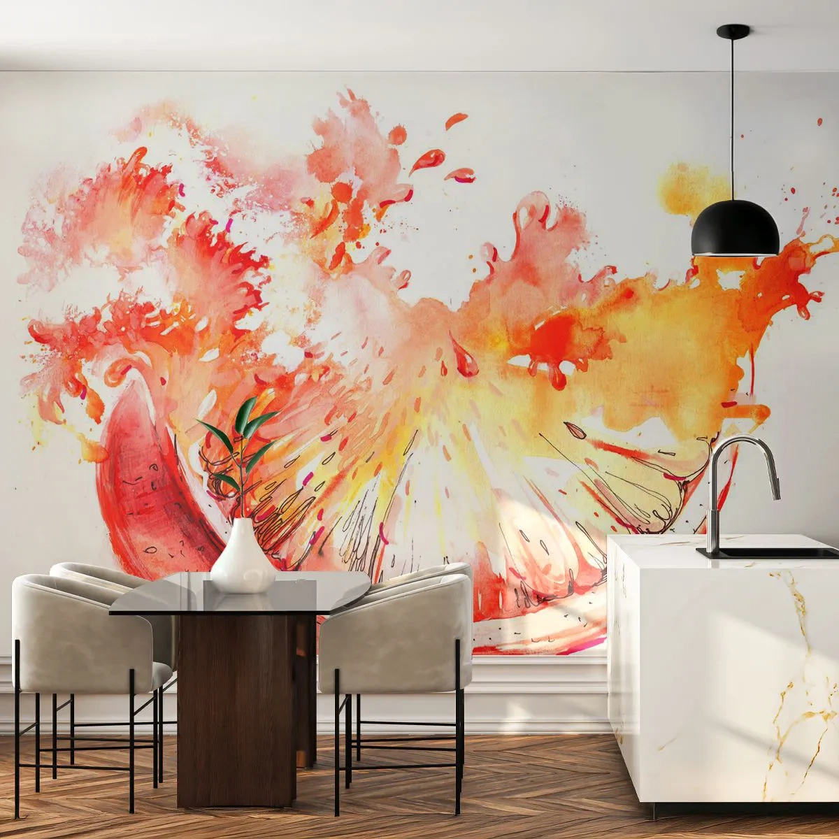 Fotomural Standard Eco - Naranja jugosa en estilo acuarela - 100x70cm - Jugoso refresco - Decoración de pared moderna para salón y dormitorio ARTTOR