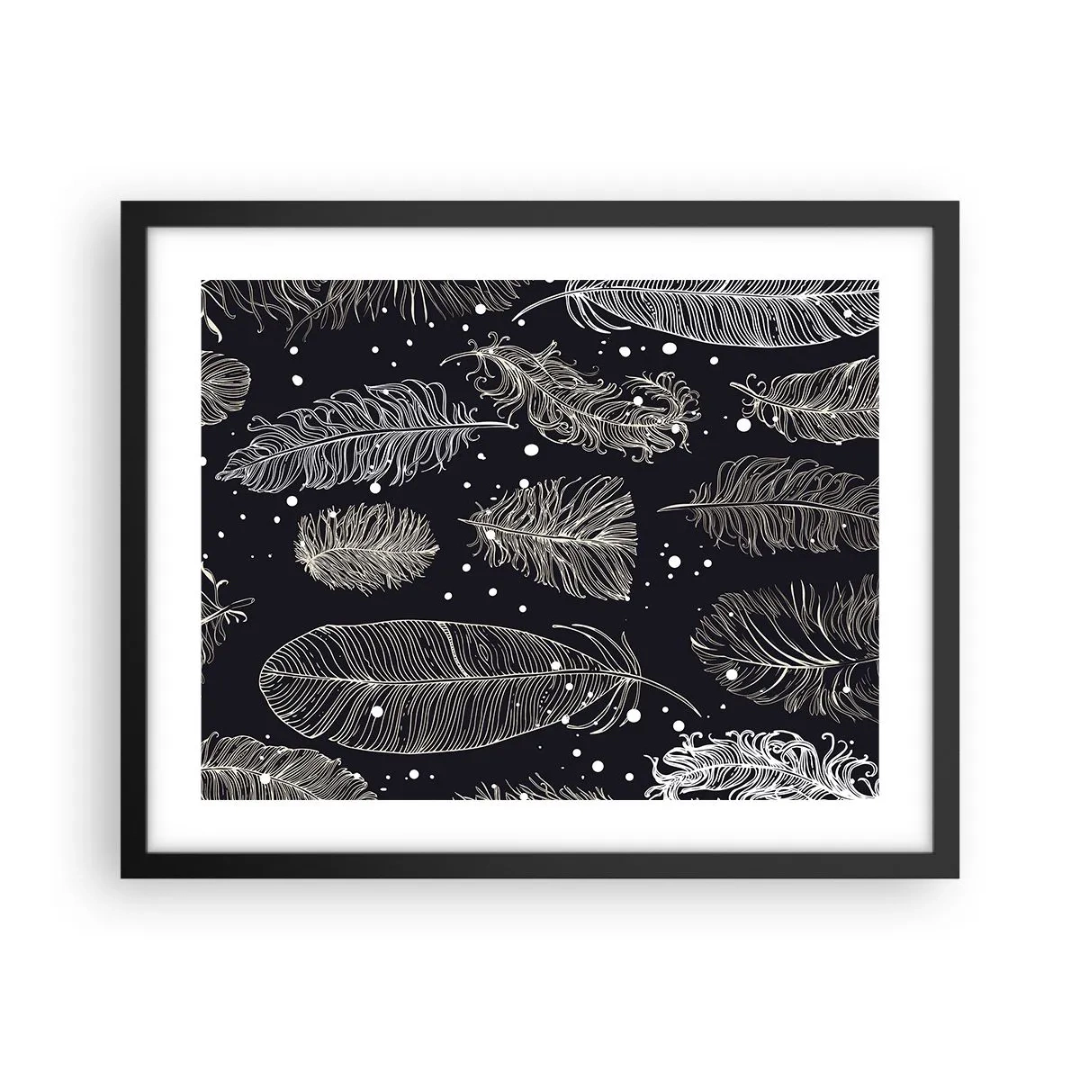 Póster en marco negro - Encaje de plumas - 50x40 cm