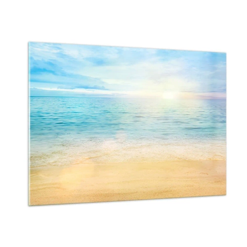 Cuadro sobre vidrio - Impresiones sobre Vidrio - Una playa soleada con mar y cielo azules. - 100x70cm - Gran cielo azul - Decoración de pared moderna para salón y dormitorio ARTTOR
