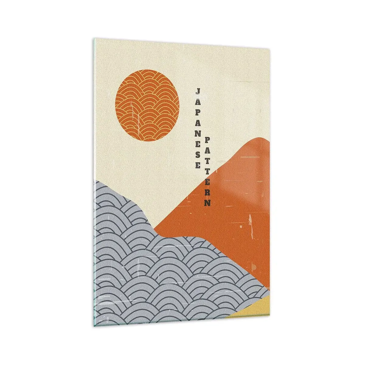 Cuadro sobre vidrio - Impresiones sobre Vidrio - Patrones japoneses con montañas, sol y estilo minimalista. - 80x120cm - En el espíritu japonés - Decoración de pared moderna para salón y dormitorio ARTTOR