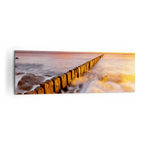 Cuadro sobre lienzo - Impresión de Imagen - Un paisaje pintoresco junto al mar al atardecer. - 160x50cm - La dulzura de las olas - Decoración de pared moderna para salón y dormitorio ARTTOR