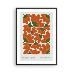Póster en marco negro - Flores naranjas abstractas sobre un fondo claro - 50x70cm - La vida de las flores - Decoración de pared moderna para salón y dormitorio ARTTOR
