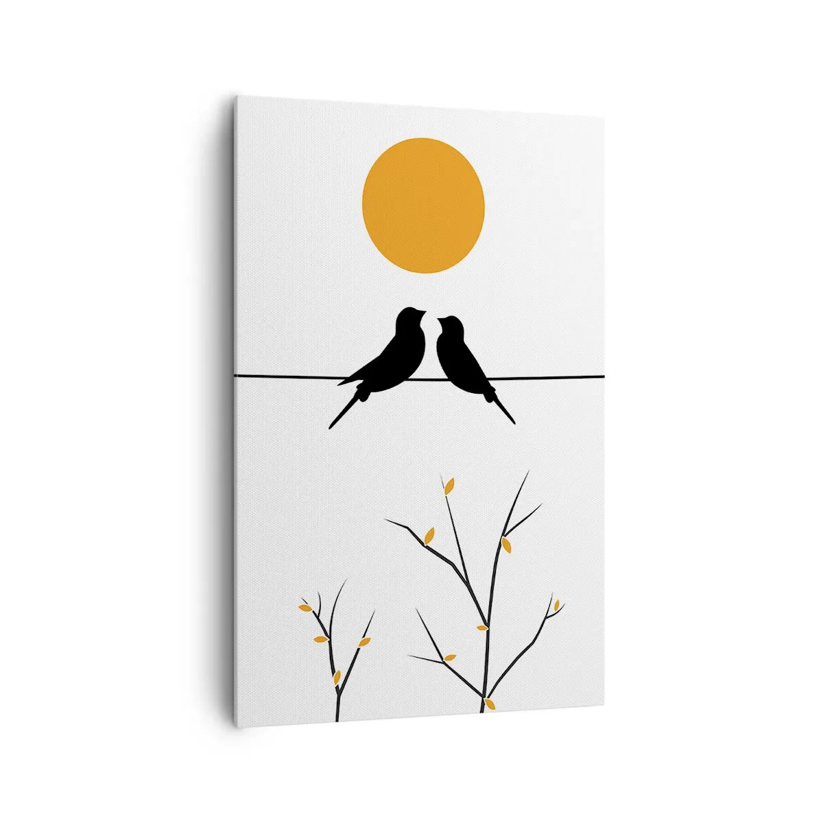 Cuadro sobre lienzo - Impresión de Imagen - Pájaros en una línea con un sol amarillo. - 80x120cm - Noche de ruiseñores - Decoración de pared moderna para salón y dormitorio ARTTOR