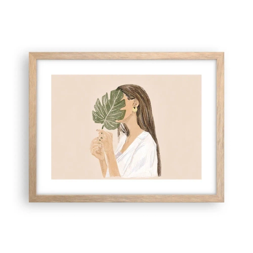 Póster en marco roble claro - Retrato misterioso con un abanico - 40x30 cm