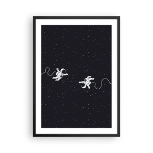 Póster en marco negro - Dos astronautas flotando en el espacio - 50x70cm - Danza cósmica - Decoración de pared moderna para salón y dormitorio ARTTOR