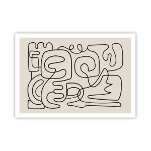 Póster - Patrón de arte lineal abstracto en negro sobre un fondo claro - 100x70cm - El camino correcto - Decoración de pared moderna para salón y dormitorio ARTTOR