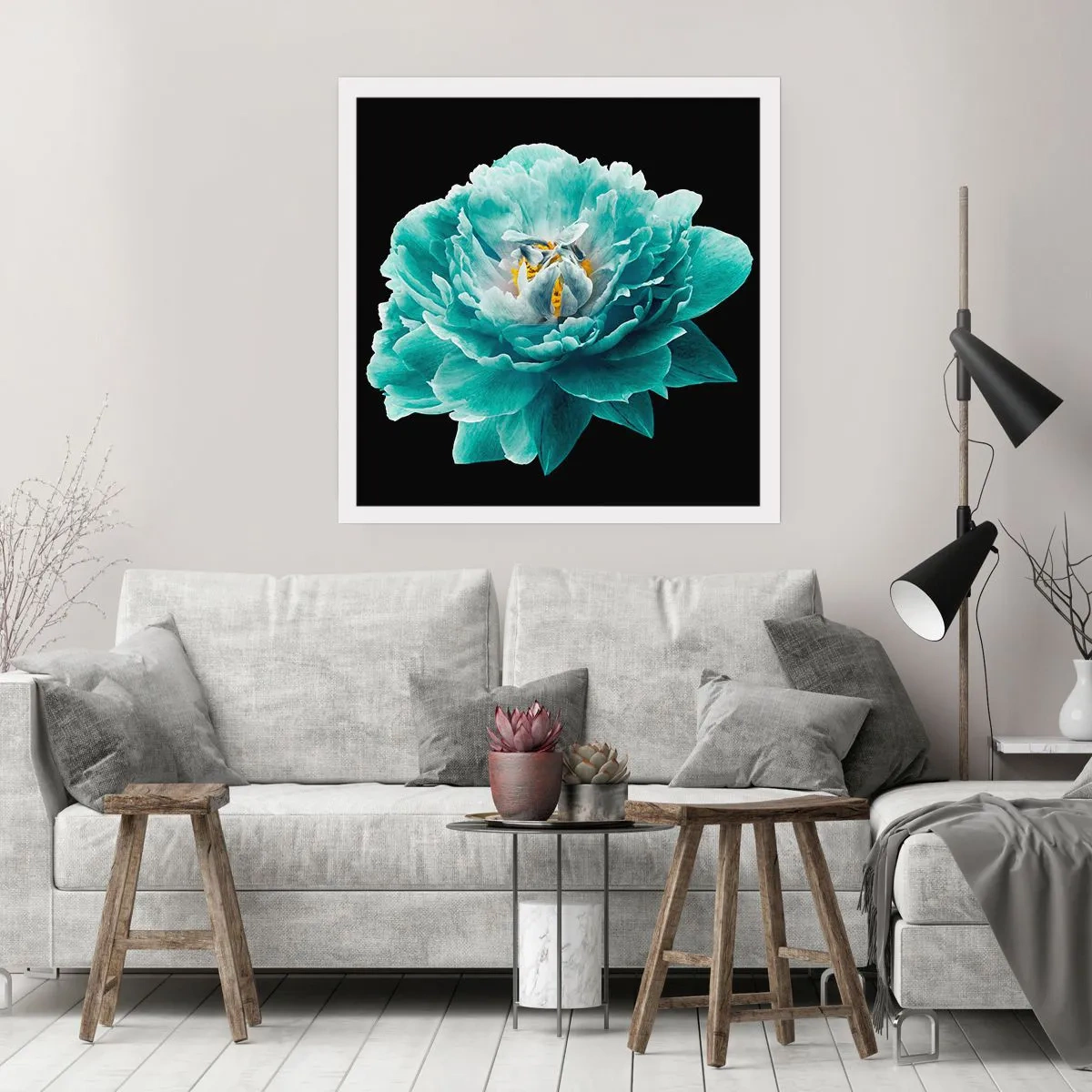 Póster - Pétalos azules y dorados - 30x30 cm