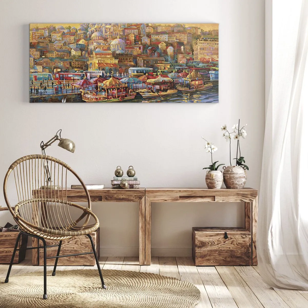 Cuadro sobre lienzo - Impresión de Imagen - Panorama pintoresco de Estambul con vistas a la bahía y a la ciudad. - 120x50cm - Una historia en Estambul - Decoración de pared moderna para salón y dormitorio ARTTOR
