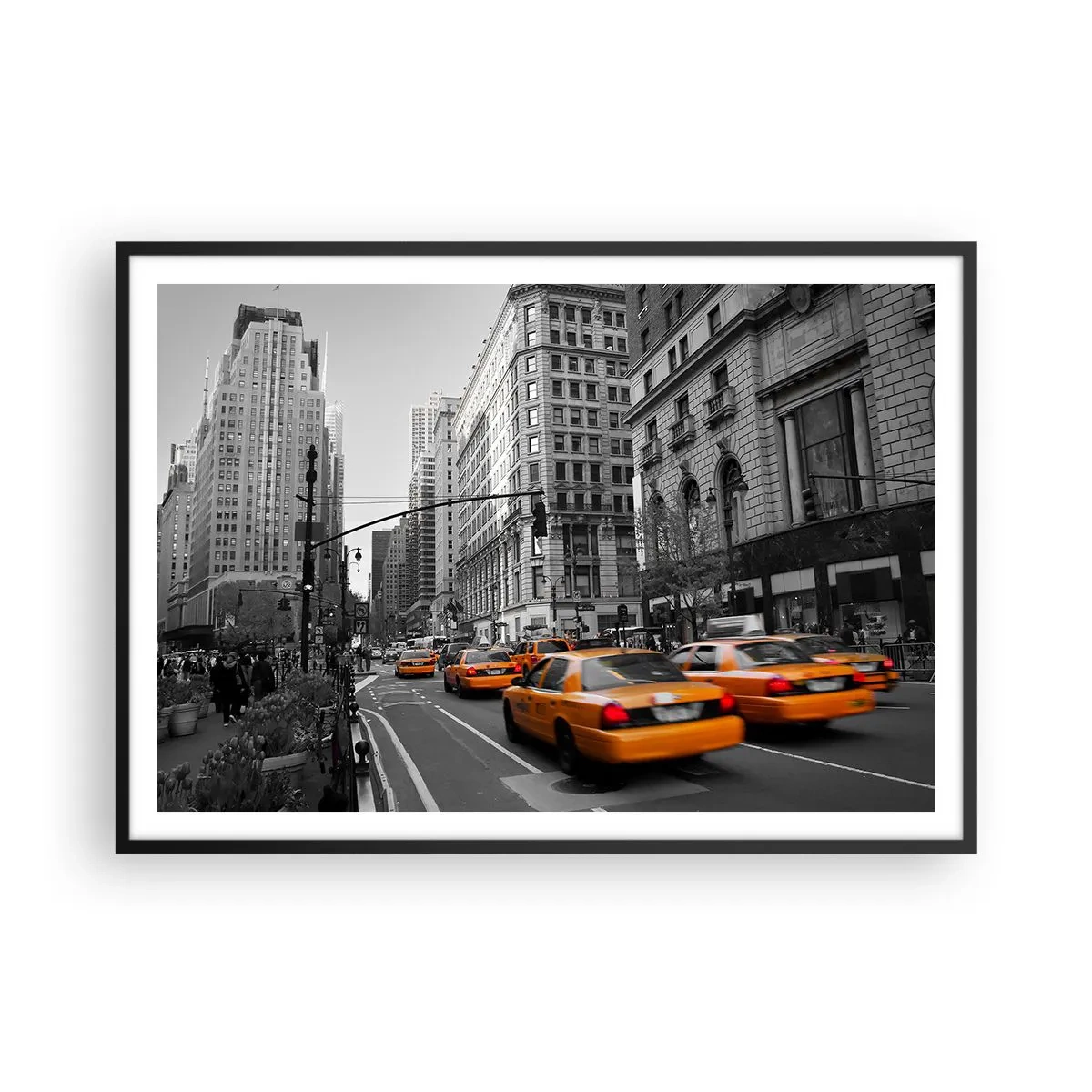 Póster en marco negro - Taxis amarillos en las calles de Nueva York - 100x70cm - Los soles de la gran ciudad - Decoración de pared moderna para salón y dormitorio ARTTOR