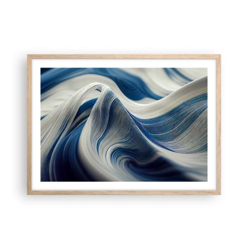 Póster en marco roble claro - Fluidez de azul y blanco - 70x50 cm