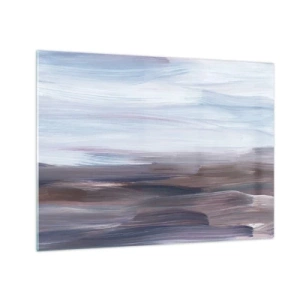 Cuadro sobre vidrio - Impresiones sobre Vidrio - Rayas horizontales de agua en tonos azules y marrones en un estilo abstracto. - 70x50cm - Elementos: agua - Decoración de pared moderna para salón y dormitorio ARTTOR