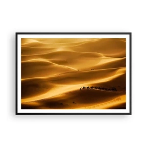 Póster en marco negro - Una caravana de camellos vagando por las dunas doradas del desierto. - 100x70cm - Caravana sobre las olas del desierto - Decoración de pared moderna para salón y dormitorio ARTTOR