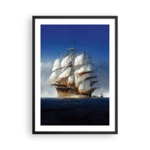 Póster en marco negro - Un velero en alta mar a toda vela bajo la luz del sol. - 50x70cm - La gran gloria - Decoración de pared moderna para salón y dormitorio ARTTOR