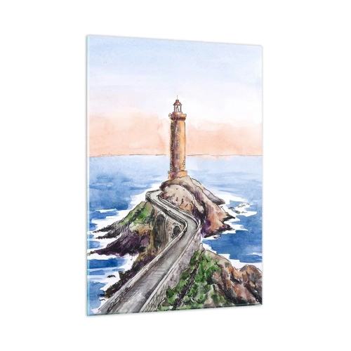 Cuadro sobre vidrio - Impresiones sobre Vidrio - Un faro en un promontorio rocoso rodeado de un mar en calma. - 50x70cm - Frente al mar - Decoración de pared moderna para salón y dormitorio ARTTOR