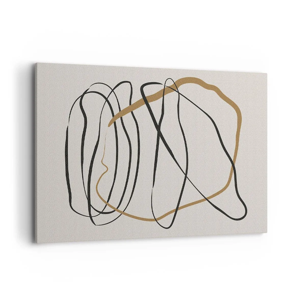 Cuadro sobre lienzo - Impresión de Imagen - Líneas artísticas en negro y dorado sobre un fondo claro. - 100x70cm - Composición: danza lineal - Decoración de pared moderna para salón y dormitorio ARTTOR