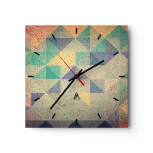 Reloj de pared - Reloj de vidrio - Una composición colorida de triángulos geométricos en tonos pastel. - 30x30cm - República de los triángulos - Decoración de pared moderna para salón y dormitorio ARTTOR