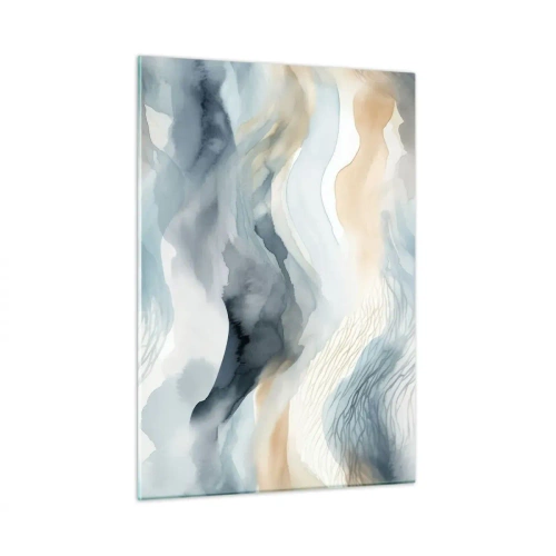 Cuadro sobre vidrio - Impresiones sobre Vidrio - Ondas abstractas en tonos beige y azul. - 50x70cm - Abstracción de nieve y niebla - Decoración de pared moderna para salón y dormitorio ARTTOR