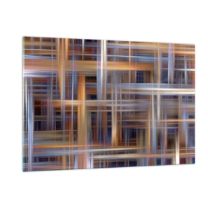 Cuadro sobre vidrio - Impresiones sobre Vidrio - Patrón geométrico de líneas y colores en estilo abstracto. - 120x80cm - Tejido de luz - Decoración de pared moderna para salón y dormitorio ARTTOR